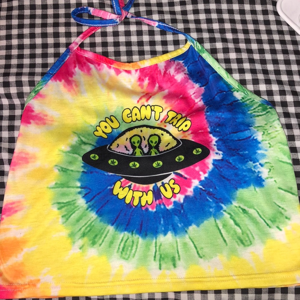 Watercolor halter top “you can’t trip with us”